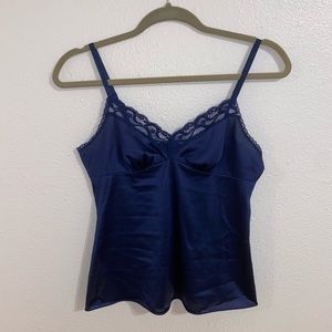 Vintage Vanity Fair Classic Lace Edge Tank/ Lingerie Top in Deep Blue